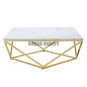 Table basse moderne à cadre hexagonal en métal doré avec dessus en marbre blanc pour le salon meubles décoratifs fantaisie pour la maison - Product Image 1