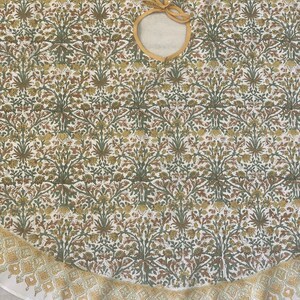 100% pur coton main bloc imprimé arbre de noël jupe indien Floral Design verge d'or jaune fougère vert cacahuète marron fait à la main - Product Image 4