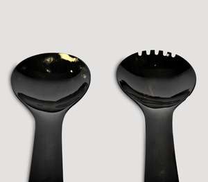 Juego de Servidores de Ensalada de Cuerno Natural Negro Sólido, Hecho a Mano, con Elegantes Asas Integradas Minimalistas, Cuchara Grande para Mezclar - Product Image 4