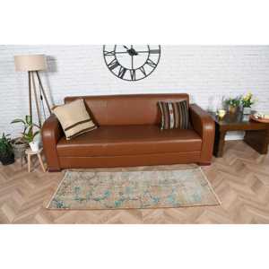 Alfombra Vintage de 2.1x5.2 pies, Alfombra Turca Pequeña, Alfombra de Lana con Borde Azul - Product Image 1