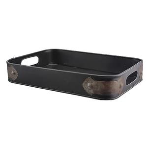 Plateau de service en métal galvanisé d'aspect naturel avec poignée Plateau de service de style fermier industriel Plateau de décoration rustique pour la maison - Product Image 2