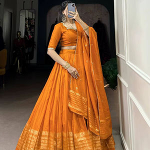 Lehenga choli สีเหลืองพิเศษสำหรับผู้หญิงพร้อมที่จะสวมใส่กระโปรงยาวสำหรับงานแต่งงานผู้หญิง jacquard lehenga choli - Product Image 1