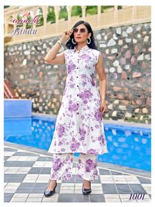 Conjunto de vestido Kurti de rayón estampado de algodón para mujer DE LA India con pantalón Casual verano étnico Top Bottom para niñas estilo Formal - Product Image 3
