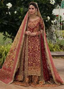 Modern Traditional Pakistani Bridal A-Line <b>Lehenga</b> Set Embroidered Beaded Silk Floor-Length Scalloped Neckline Net Dupatta Court - Product Image 3