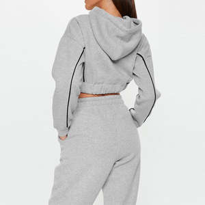 Trajes de jogging de alta calidad de algodón 100% para mujer, conjunto de chándal de 2 piezas de manga larga a la moda, Top corto y Sudadera con capucha - Product Image 4