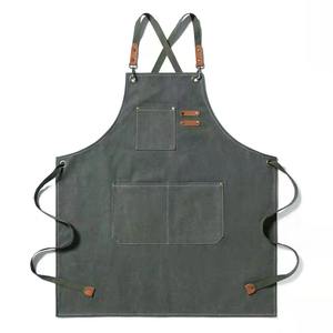 Custom Unisex Canvas Grill <b>Aprons</b> With Pocket Adjustable Durable Bartender <b>Apron</b> <b>Cross</b> <b>Back</b> <b>Apron</b> - Product Image 3