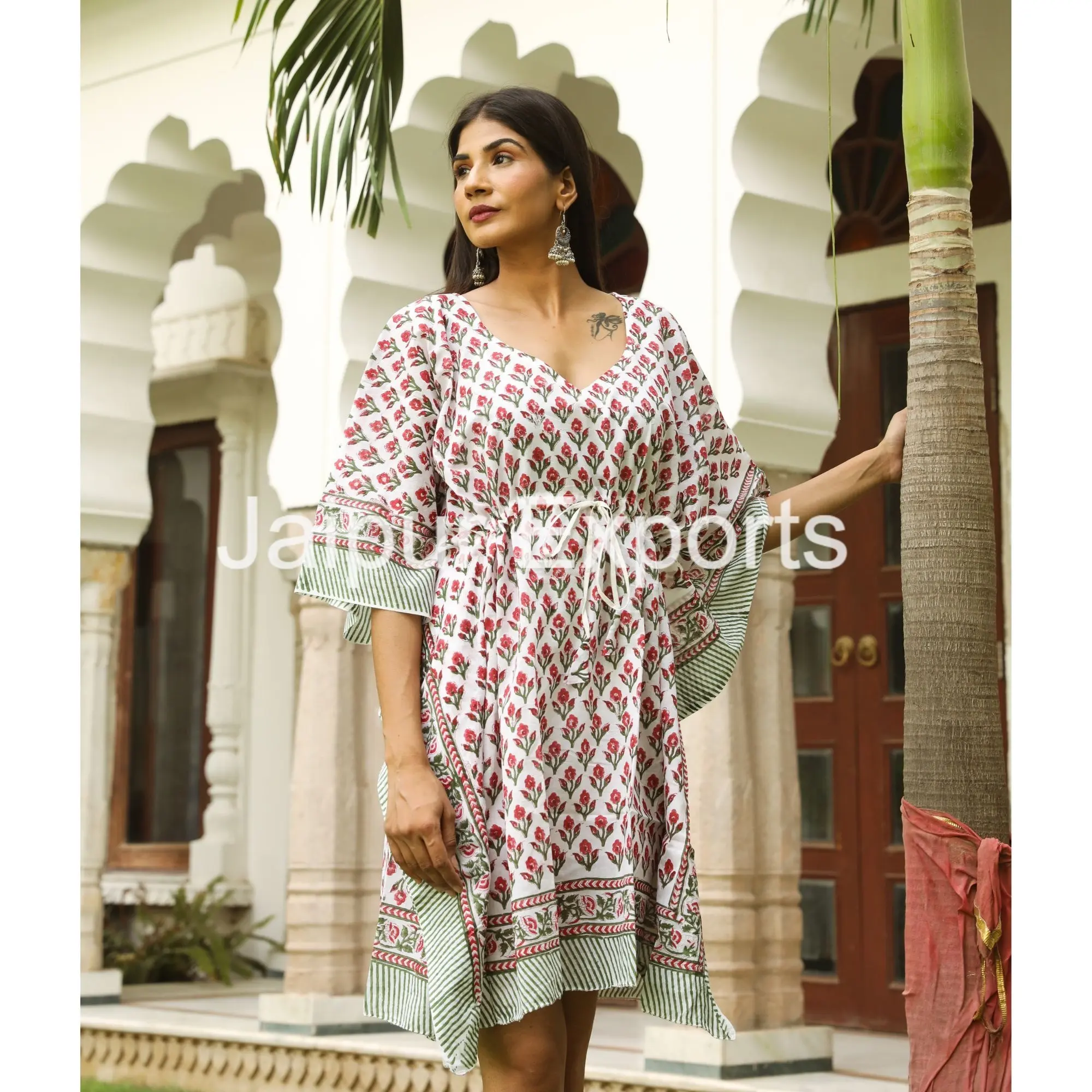 Plus-Size Women Dress Kaftan Boho Cotton Short Dress Loose Beach Holiday Dress Casual Summer Clothing For