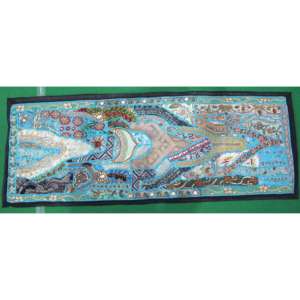 Indian Bohemian <b>Wall</b> Hanging Embroidered Tapestry Handmade Christmas Halloween Abstract Fabric for Outdoor <b>Wall</b> <b>Decor</b> Turquoise - Product Image 1