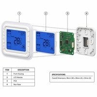 Thermostat numérique T6861 à 3 vitesses pour ventilo-convecteur carré 2/4 tuyaux, fonction carte-clé, 220V, ignifuge PC+ABS, design moderne pour villa
