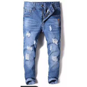 2024 nuevos pantalones vaqueros informales con estampado de ropa informal para hombres de la mejor calidad, Vaqueros rasgados ajustados sólidos, diseño lavable impermeable para primavera e invierno - Product Image 1