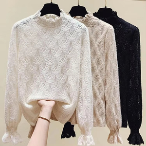 เสื้อยืดลูกไม้คอกลมแขนยาวสำหรับผู้หญิงทรงหลวมลำลองฤดูร้อน2025ฤดูใบไม้ร่วงฤดูหนาว - Product Image 1