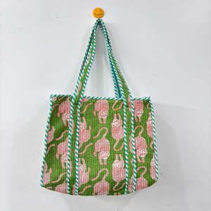 Bolsos de Mano Acolchados de Algodón con Estampado a Mano, Estilo Campestre Francés, Gran Capacidad, Hechos a Mano - Product Image 1