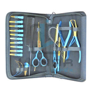 Kit de herramientas y accesorios para el cuidado de la belleza para extensiones de cabello en color de revestimiento de plasma dorado y azul y etiquetado de marca personalizado - Product Image 1