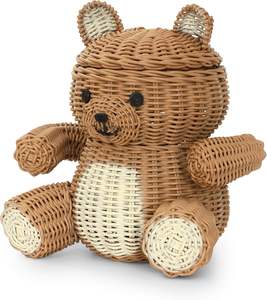 Handwoven <b>Teddy</b> Bear Rattan Storage Basket with Lid | Wicker Animal Toy Organizer for <b>Baby</b> Nursery and Kids Room Decor - Product Image 3