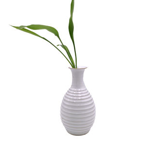 Modern Elegant White <b>Ceramic</b> Floor <b>Vase</b> Smooth Ribbed Profile Porcelain <b>Vase</b> - Product Image 1