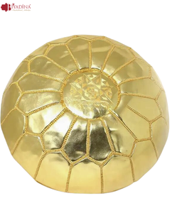 Pouf ottoman marocain en cuir véritable fait à la main, repose-pieds créatif, chaise dorée, décoration écologique pour hôtel, appartement, villa - Product Image 2
