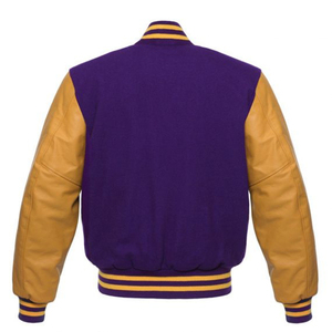 แจ็กเก็ตแฟชั่นผ้าฟลีซสีม่วงแขนเสื้อหนังสีเหลือง - Product Image 2