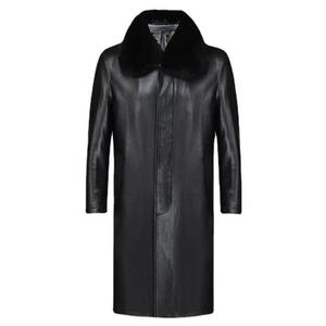 Abrigo Largo de Cuero de Oveja Genuino para Hombre, con Tela de Lona Impermeable para Comodidad Durante Todo el Año - Product Image 3