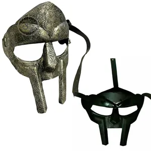 หน้ากากนักสู้ยุคกลาง MF Doom,หน้ากากนักสู้ขัดเงาสีเงินหน้ากากไวกิ้งแบบใช้ทนใหม่หมวกกันน็อคสีเงินสำหรับใบหน้าเกจเหล็ก18