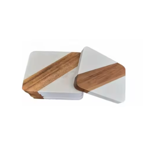Lot de 4 sous-verres personnalisés en pierre et en bois, tapis de table et tampons pour eau, café et salle à manger. - Product Image 4