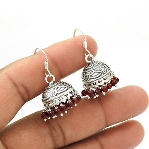 Fabuloso diseño 925 plata esterlina Natural rojo granate piedra preciosa aspecto artesanal pendientes étnicos para mujer niñas joyería hecha a mano - Product Image 4