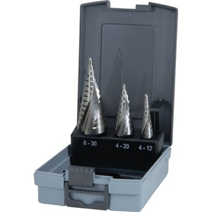 RUKO 3-Piece Plastic Case HSS Spiral Fluted <b>Step</b> <b>Drill</b> Bit Set 4-12/4-20/4-30mm for Metal Crafts - Product Image 1