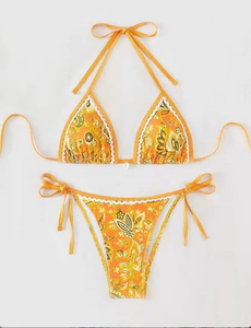Expédition rapide Ensemble de bikini micro mini floral extrême, Maillot de bain sexy, String en V, Logo personnalisé, Maillot de bain perlé - Product Image 4