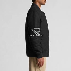 Men's Black Varsity Jacket Fleece <b>Material</b> Turn-down Collar Regular Fit Casual Style Front Logo Heat-Transfer Printing - Product Image 4