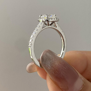 pave band 14k gold elegant sparkling bridal <b>Ring</b> gift 1.25 carat <b>cushion</b> cut lab grown diamond halo engagement <b>ring</b> - Product Image 2