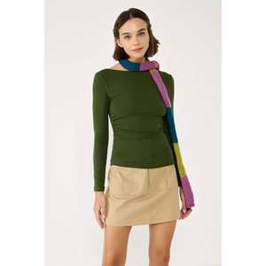 Blusa de Manga Larga para Mujer, Informal-Formal, Estampado Floral a Rayas, Top de Popelina con Bordado de Encaje, Cuello Alto, Talla XL, Ajuste Holgado - Product Image 5