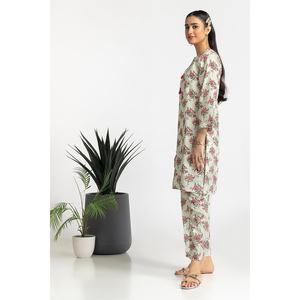 Conjunto Coordinado Off-White con Estampado Dobby para Mujer, Uso Diario, Top de Manga Tres Cuartos y Pantalones Cortos por Encima de la Rodilla, Talla XS, Conjunto de Dos Piezas - Product Image 2