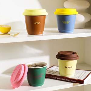 Tasse en céramique colorée de 250 ml, tasse à café portable avec couvercle pour usage au bureau - Product Image 2