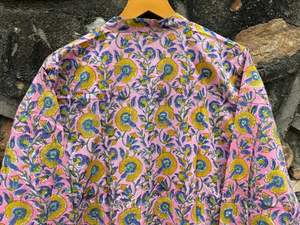 Robe longue en coton avec imprimé floral, style Boho Hippie, tenue de villégiature ethnique pour pique-nique, plage, vacances - Product Image 3