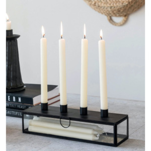 Bougeoir rectangulaire en métal noir élégant nordique avec boîte en verre rangement pratique pour la décoration intérieure mariage noël - Product Image 1