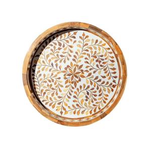 Meilleure vente cadeau de l'Aïd décor à la maison plateau en incrustation de bois prix abordable Design floral qualité supérieure thé café plateau de service de table - Product Image 5