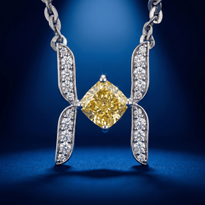 Collier pendentif en diamant jaune de laboratoire taille coussin, or blanc, halo, bijoux de luxe pour mariage et anniversaire, cadeau - Product Image 2