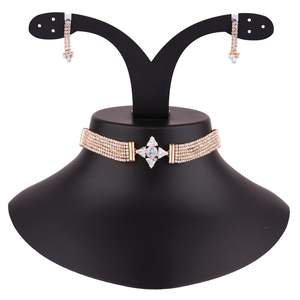 Indian Wedding Jewellery Trendy Floral CZ Crystal Choker <b>Necklace</b> Bridal Wholesale Jewellery Dangle Earring <b>For</b> <b>Women</b>, Gold - Product Image 3