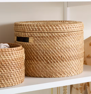 Juego de Cestas de Almacenamiento de Alimentos Sisu, 2 Piezas, Ratán Natural, Diseño Simple y Flexible, Ecológico, con Asas, Forma Circular, Multiusos - Product Image 4