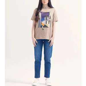 Venta al por mayor de las mujeres O-cuello Camisetas Top Cómodo Casual Camisa de manga corta Personalizado Impreso Color liso Camisetas de las mujeres - Product Image 6