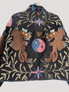 Hand Embroidered <b>Velvet</b> Jacket Mandarin Collar Full Sleeve Animal Pattern Plus Size Women's Autumn Coat - Product Image 4