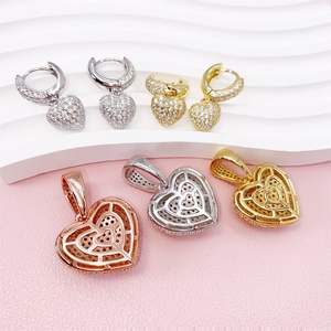 Ensemble de boucles d'oreilles pendantes avec pendentif en diamant Cur rond et goutte pour femme - Product Image 3