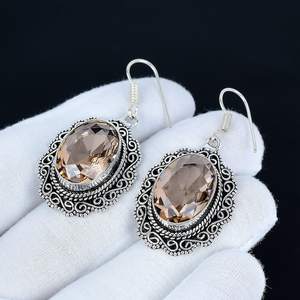 Boucles d'oreilles uniques en pierre de morganite, argent sterling 925, boucles d'oreilles faites à la main, boucles d'oreilles statement, cadeaux de bijoux pour les fêtes de Noël - Product Image 2