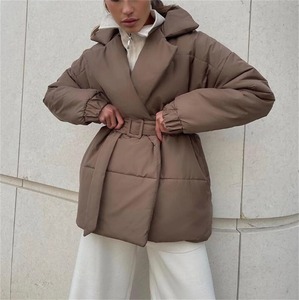 Chaqueta thikened para mujer, chaqueta acolchada sólida a la moda, cinturón Vintage para mujer, cálidas Parkas holgadas, abrigos para mujer - Product Image 4