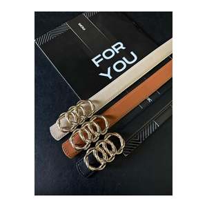 Ceinture pour femme en cuir véritable à boucle intégrée, 3 pièces, pour pantalon, veste et robe - Noir-Brun-Beige - Product Image 3