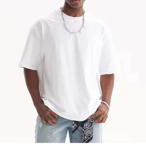 Camiseta informal de gran tamaño con estampado de logotipo personalizado y hombros caídos en blanco de algodón 100% de alta calidad al por mayor para hombre - Product Image 1