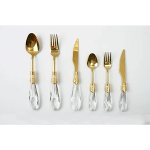 Juego de 5 cubiertos de acero inoxidable, juego de cubiertos Ideal para cocina, mesa, Hotel, uso doméstico, juego de cubiertos chapados en Color dorado, mango de vidrio - Product Image 1