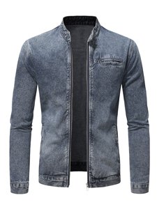 Personalizado azul claro 100% algodón Denim lavado forro polar invierno Jeans chaquetas hombres venta al por mayor embalaje personalizado hombres denim - Product Image 6