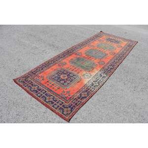 4.1x10.9 ft Rug, <b>Runner</b> Vintage Rug, <b>Red</b> Floral Rug - Product Image 2