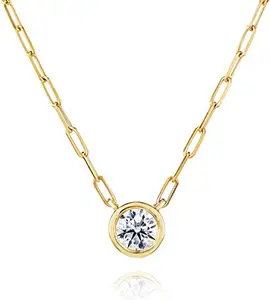 Fashion Jewelry Necklace Solitaire Bezel Set Round Diamond with Paper Clip Gold Chain from Indian Manufacturer