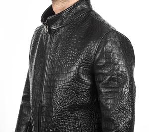 Chaqueta de cuero personalizada de alta calidad chaqueta de cuero cocodrilo negro motorista estilo chaqueta de la motocicleta para los hombres - Product Image 3